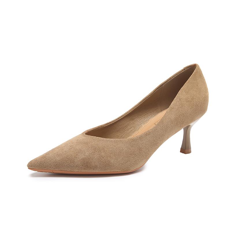 Женские модные замшевые однотонные уличные туфли-лодочки на высоком каблуке с острым носком, обувь для вечеринок, Zapatos Tacon Bajo Mujeres Elegante