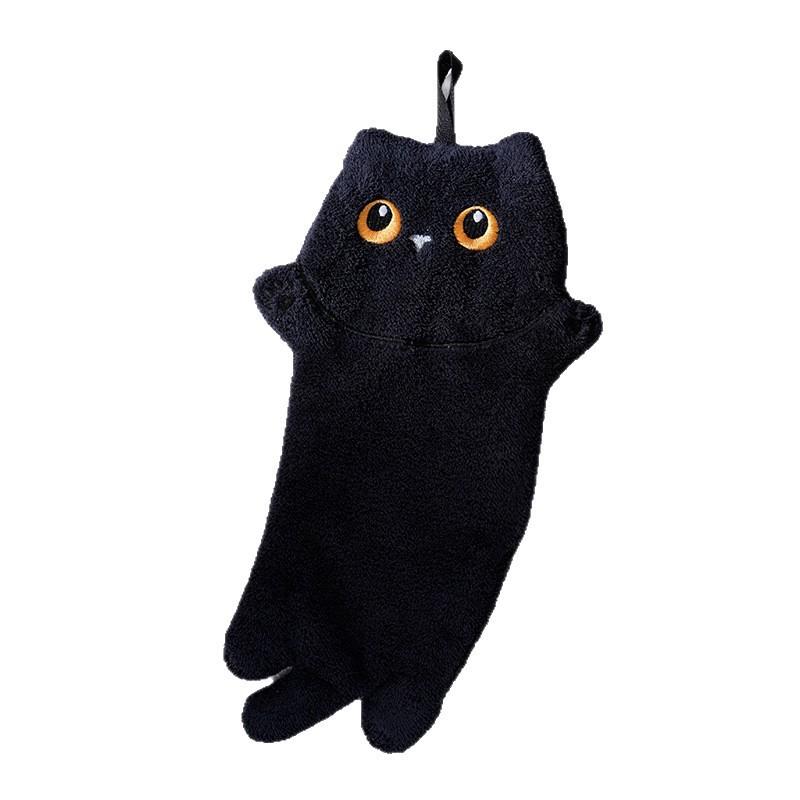 Soft Cartoon Cat Hand Towel Black Cat Hanging Towels Quick Drying Kitchen Bathroom Wipe Towel Absorption Cleaning Towels