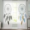 Тюлевые шторы «Ловец снов», нарисованные вручную перьями для гостиной, кухни, оконные шторы, домашний декор, прозрачные занавески для детской спальни