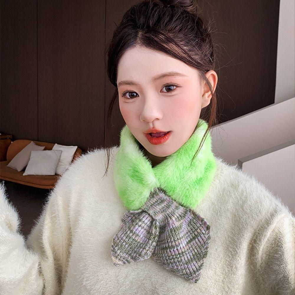 Knitted Fabric Faux Fur Scarf Cross Tie Winter Neck Scarf New Wrist Cuff Daily Outfits