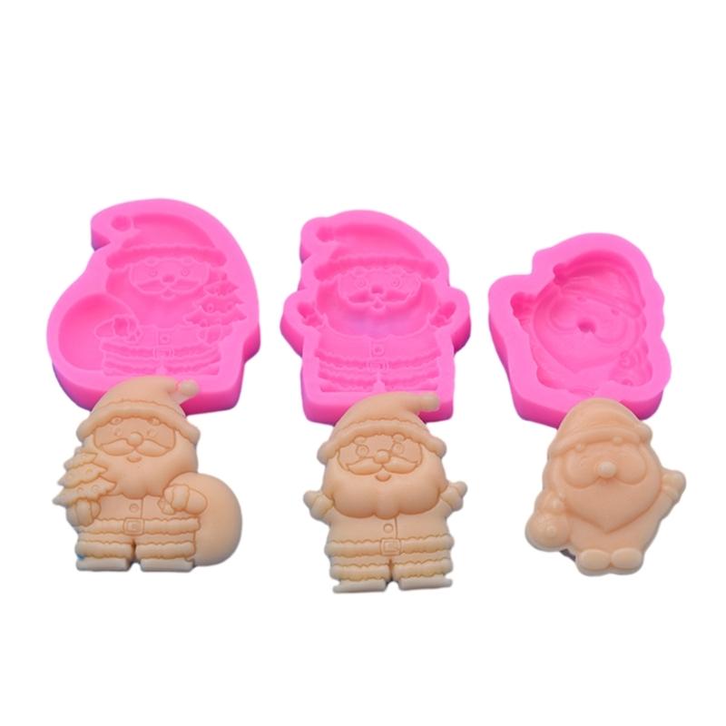 3Pcs Christmas Series Silicone Mold Santa Clauses Baking Tools Festive Handmade Fondant/Cake Mould for Baking Lovers