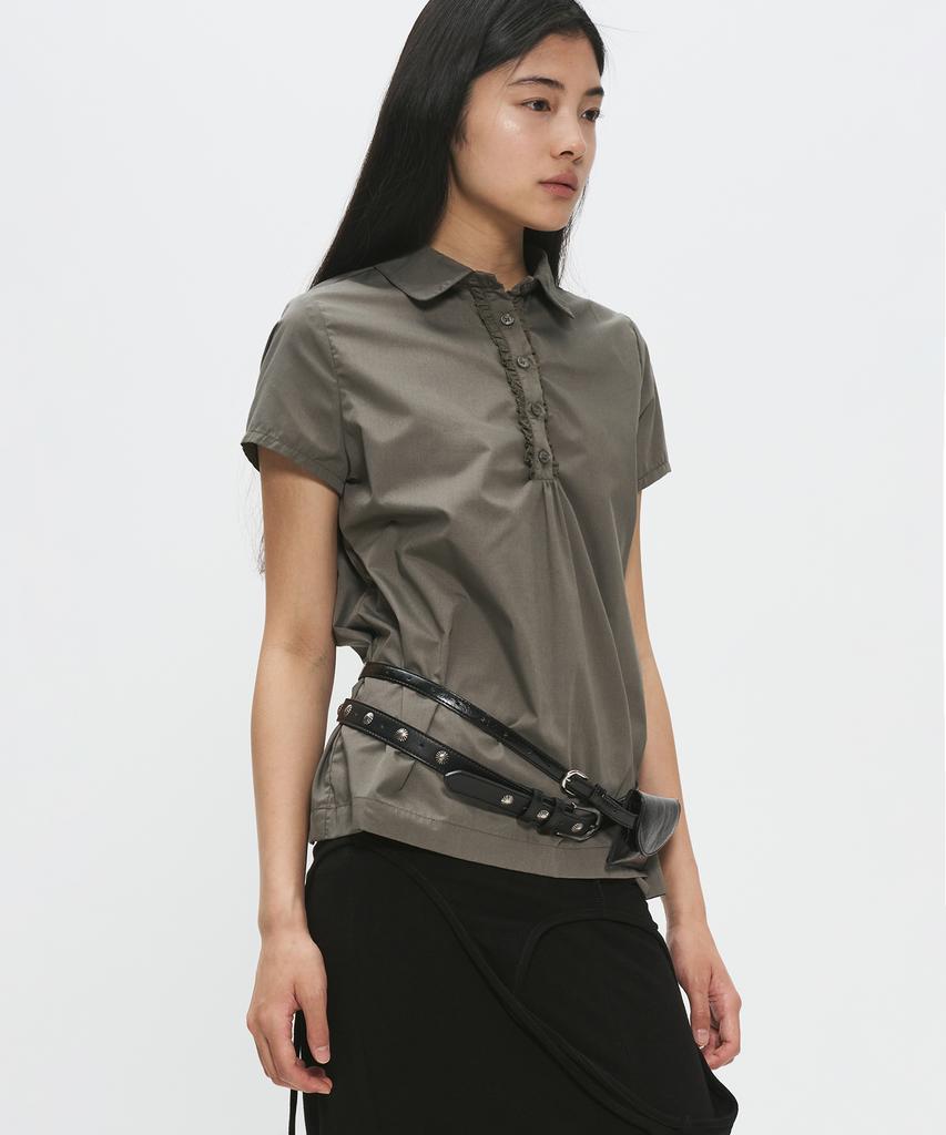 PLACE STUDIO Round Collar Frill Lace Layered Basic Short Sleeve Blouse Shirt_3 Colors