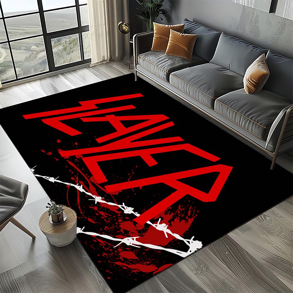 3D Retro Band Slayer Heavy Metal Rcck Sign Carpet Rug for Living Room Bedroom Home Sofa Decoration,Kid Play Non-slip Floor Mat