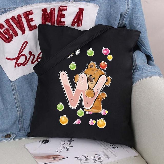 Женская парусиновая сумка-шоппер Harajuku, женская сумка большой вместимости, классическая винтажная сумка на плечо, милая сумка с узором медведя, большая сумка