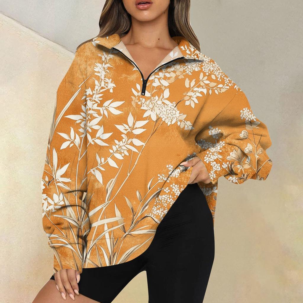 Женская мода повседневная толстовка с длинным рукавом и принтом на молнии с высоким воротом и заниженными плечами