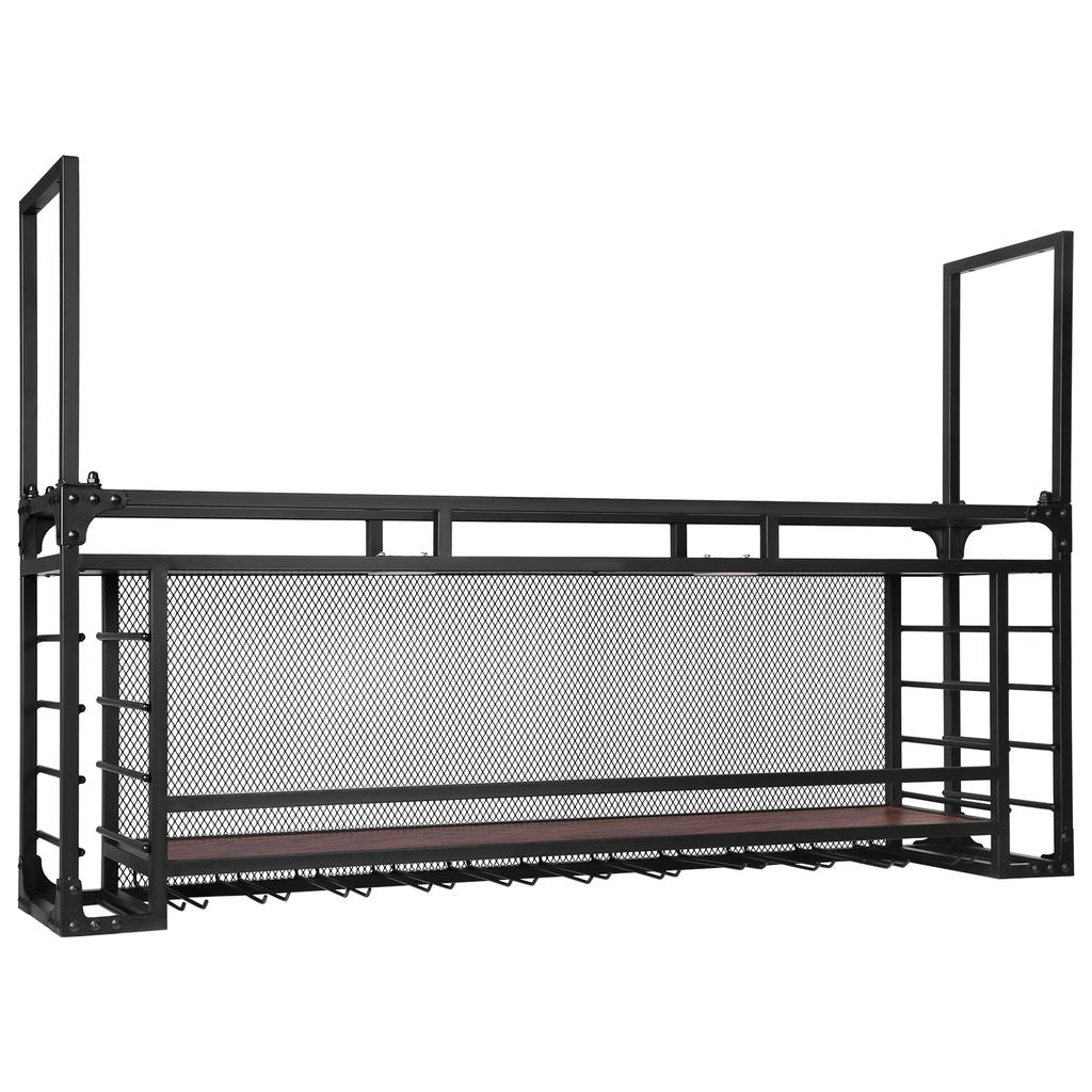 Wall Mounted 2 Tier Wine Rack Simple Type With Light 59.06x21.65x11.81inch For Bar Restaurant Indoor for Kitchen Dining Room Bar