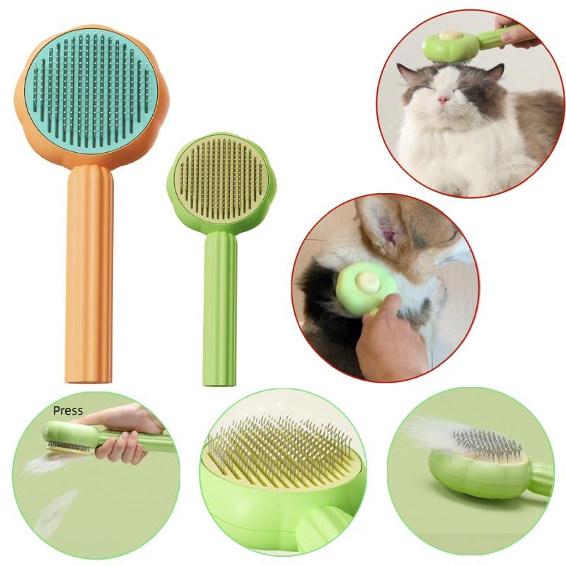 New Sunflower Pet Grooming Brush Self-cleaning, Curved Teeth, And Resin Protection For A Gentle, Spa-like Experience