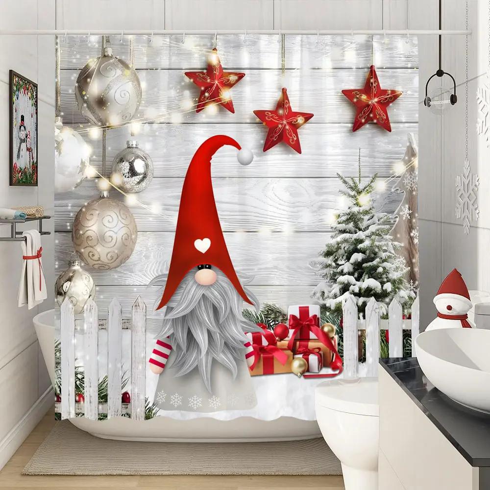 Веселые рождественские занавески для душа Зимняя снежинка Рождество Сосновые листья Лампа Праздник Фермерский дом Ткань для ванной Занавеска для ванной Декор для ванной
