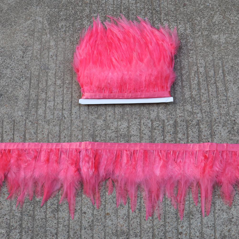 Feather5 10Meters Rooster Feather Trim 8-13CM Colored Chicken Feathers Ribbon 3-5" Saddle Pheasant Feathers Trim Fringe