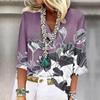 Women's Shirt Blouse Casual Loose Shirts  3/4 Sleeve  Print  V Neck Tops Print  Tops T-shirts Tee