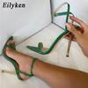 Women's Snake Print PU Leather Sandals With Open Toe Buckle Ankle Strap Metal Strap And Stiletto Heels Shoes