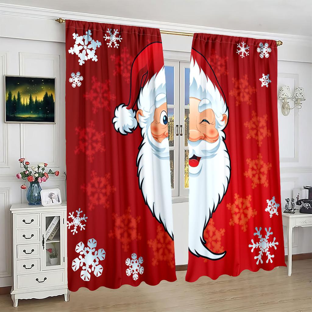 2 шт. - занавеска с принтом «Белая борода Санта-Клауса» - материал полиэстер - подходит для спальни, гостиной, кабинета, личного пространства