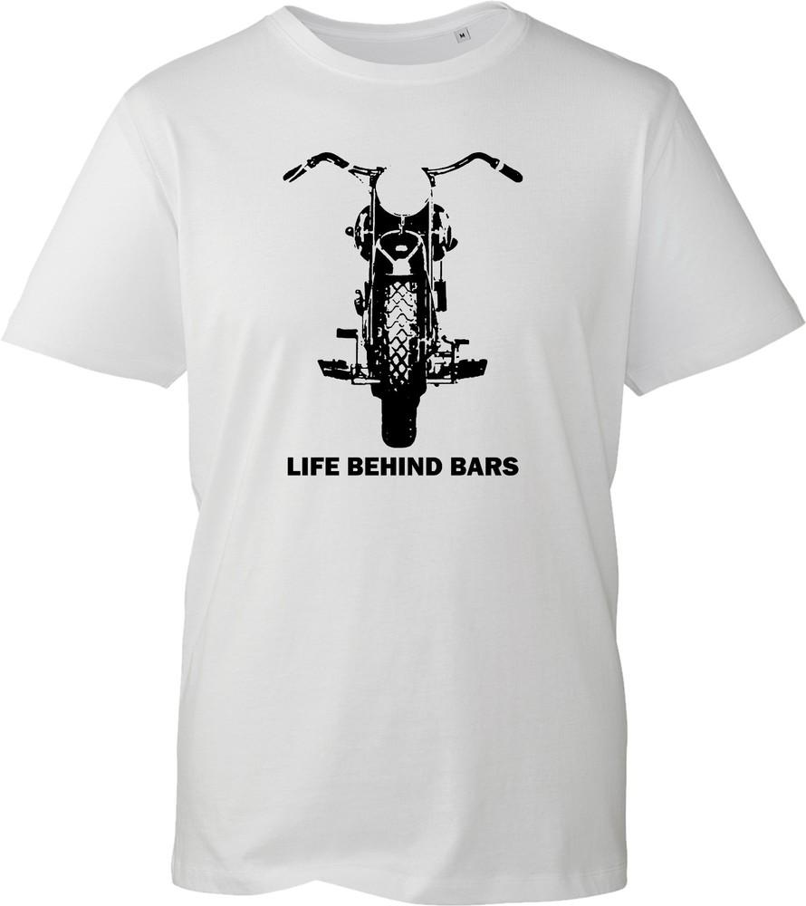 Motorcycle Unisex T Shirt Life Behind Bars Biker Graphic Tee Black Chopper Top