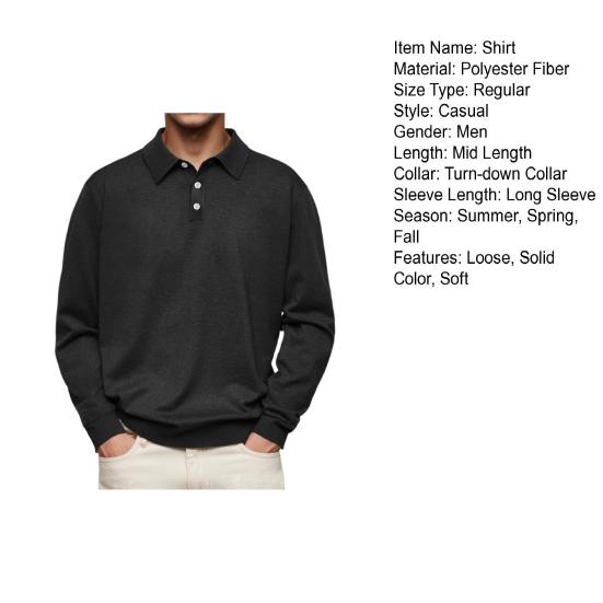 Мужская рубашка весна-осень с отложным воротником на пуговицах, свободный однотонный пуловер с длинными рукавами, повседневный формальный уличный топ для повседневной жизни, вечеринок, путешествий
