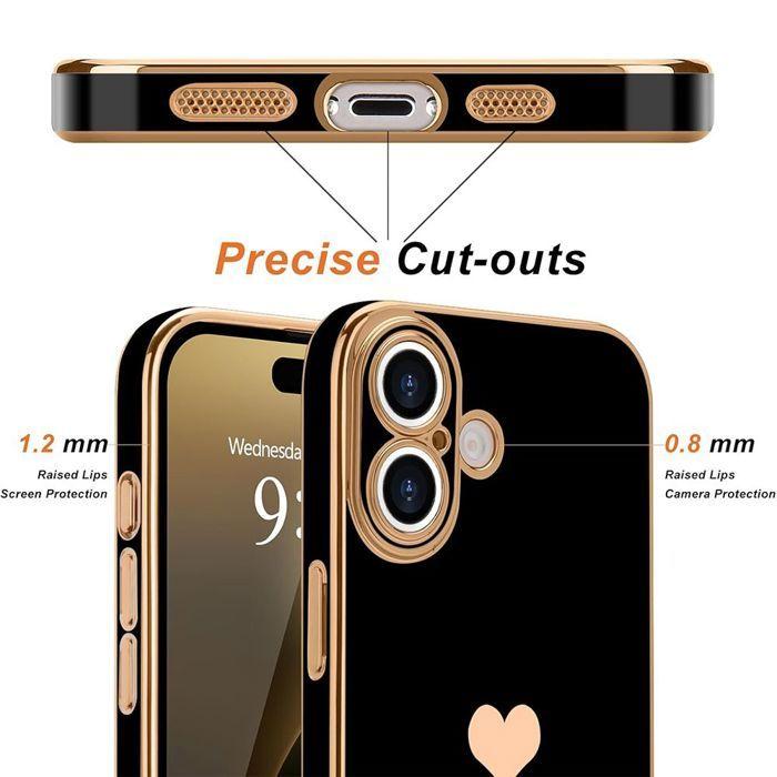 Защитный чехол - E.F.Connection - для iPhone 17 - Силиконовое Сердце Противоударный Черный 2 Закаленных Стекла