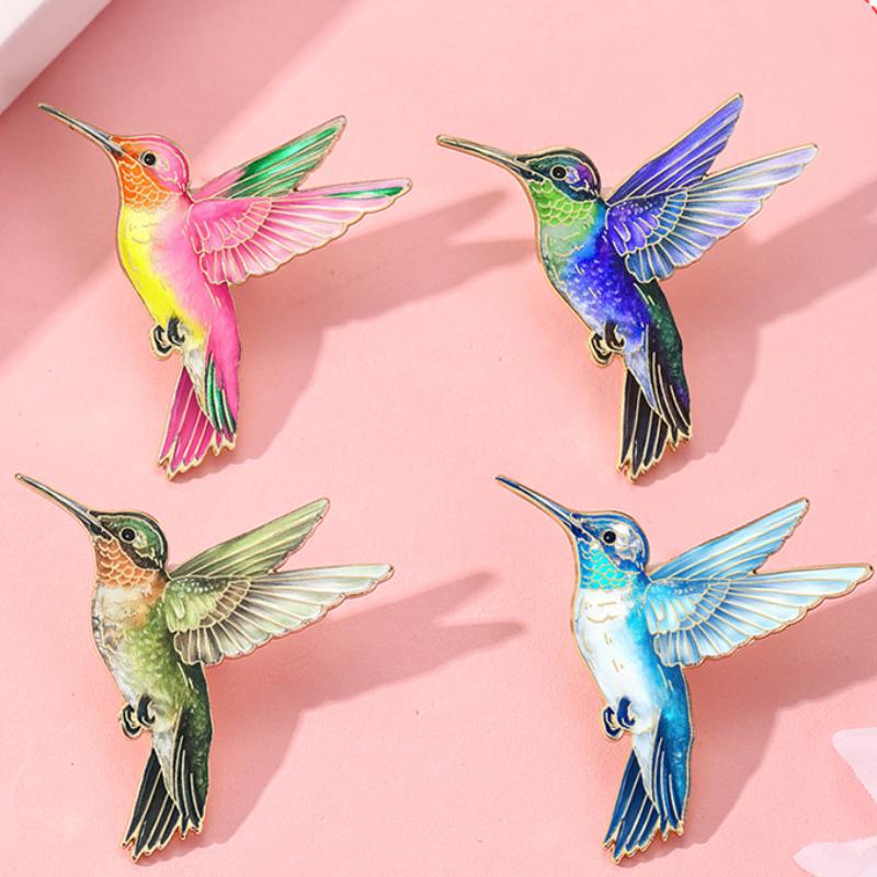 4pcs Hummingbird Brooch Pins For Women Colorful Birds Enamel Pin Metal Badge Jewelry Clothing Backpack Accessories Friends Gift