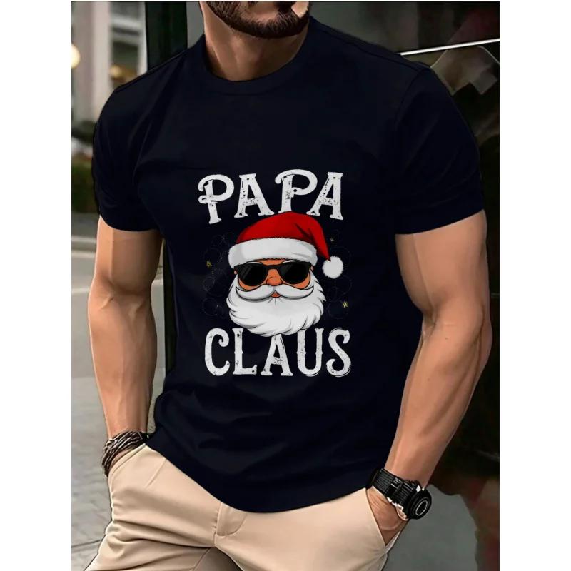 Mens TShirt Black Papa Claus Santa Face with Sunglasses Printed Pattern Text High Quality Cotton