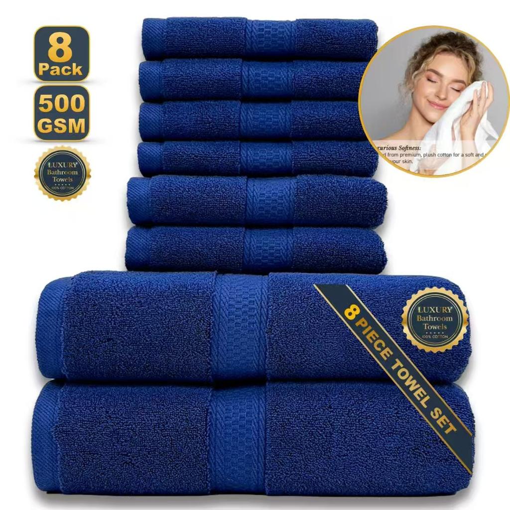 Customization Solid Color Nonwoven Dobby Cotton Towel Set 6 Absorbent Eco-Friendly Quick Drying Hand/Face Towels for Home Hotel