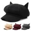 New autumn and winter cat-ear octagonal hat, woolen baseball cap, solid-color trendy painter's hat, cat-ear baseball cap