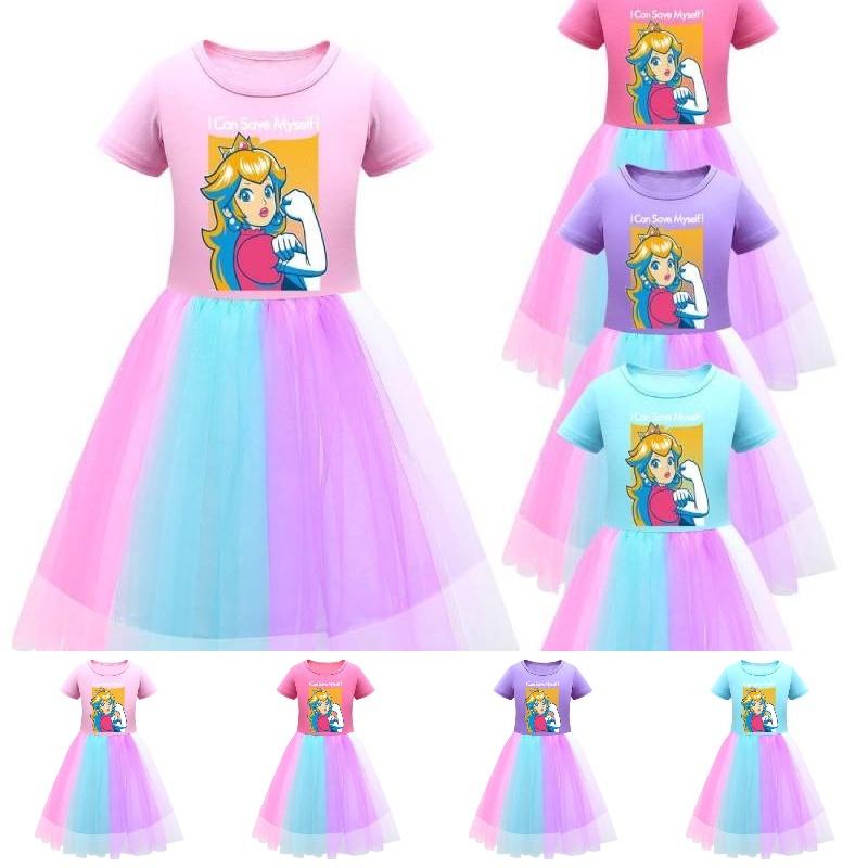 Платье для девочек Super Mario Princess Peach Rainbow Lace фиолетового, красного и розового цвета