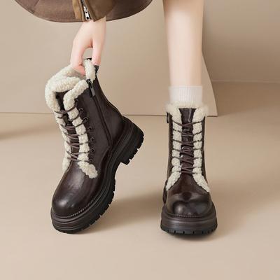 Остин коричневые ботинки Мартина женские 2025 новые осенне-зимние на толстой подошве, утепленные снегоходы, платформа, овечья шерсть, хлопковая обувь