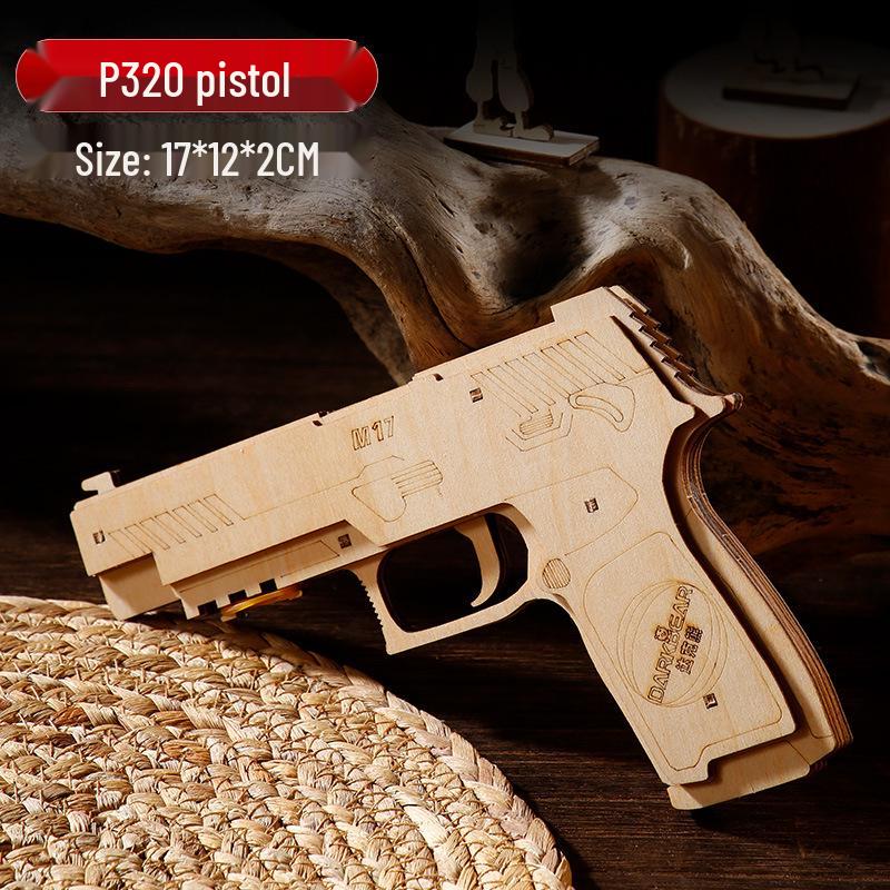 Wooden Desert Eagle 3D Puzzle Model - Rubber Band Gun Building Blocks Educational Toy