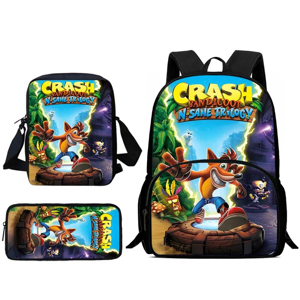 Детские рюкзаки Мультяшные Crash Bandicoot Сумка через плечо Пенал Ученик Большая вместимость Школьные сумки для мальчиков и девочек Лучший подарок
