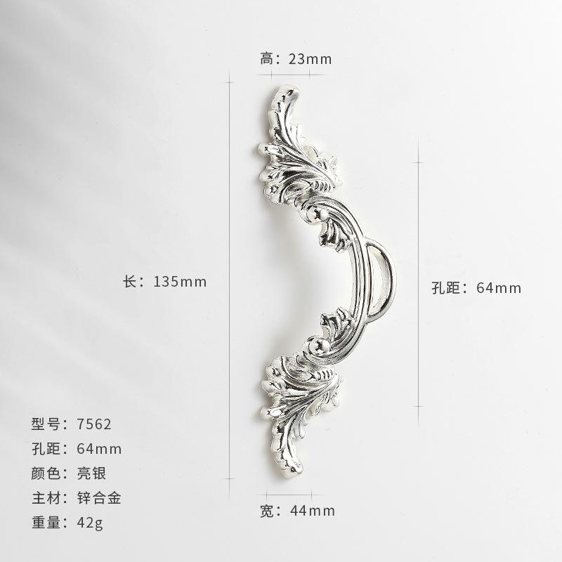 European Antique Clothes Cabinet Door Handle Golden Silver Carved Dressing Table Drawer Handle Zinc Alloy Furniture Hardware