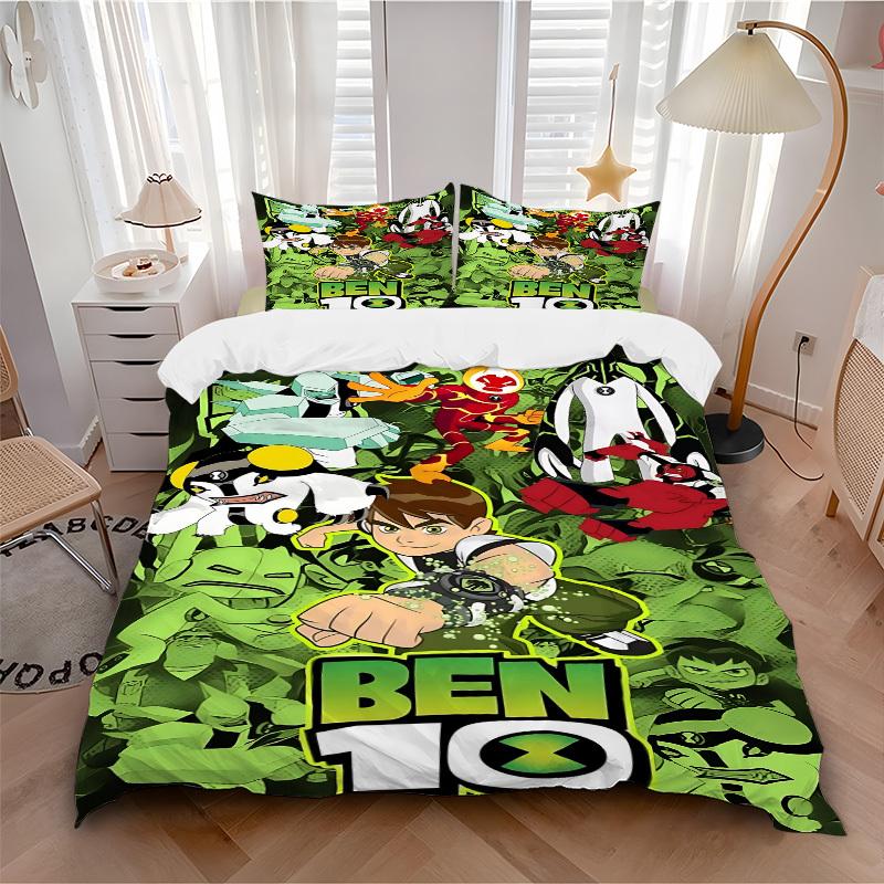 3pcs bedding set Ben 10 Aliens Includes 1 Comforter + 2 Pillowcases, Without Pillow Inserts, Soft Comfortable, Lightweight Breathable, Print