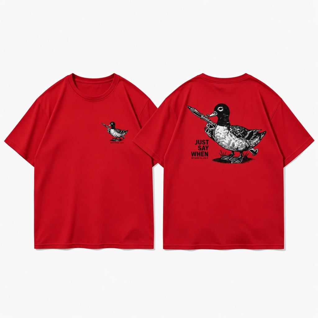 Unisexs Unisexs Oversized Crew Neck Tshirt Just Say When Duck Rocket Launcher Funny Short Sleeve Vintage Military Casual Tee