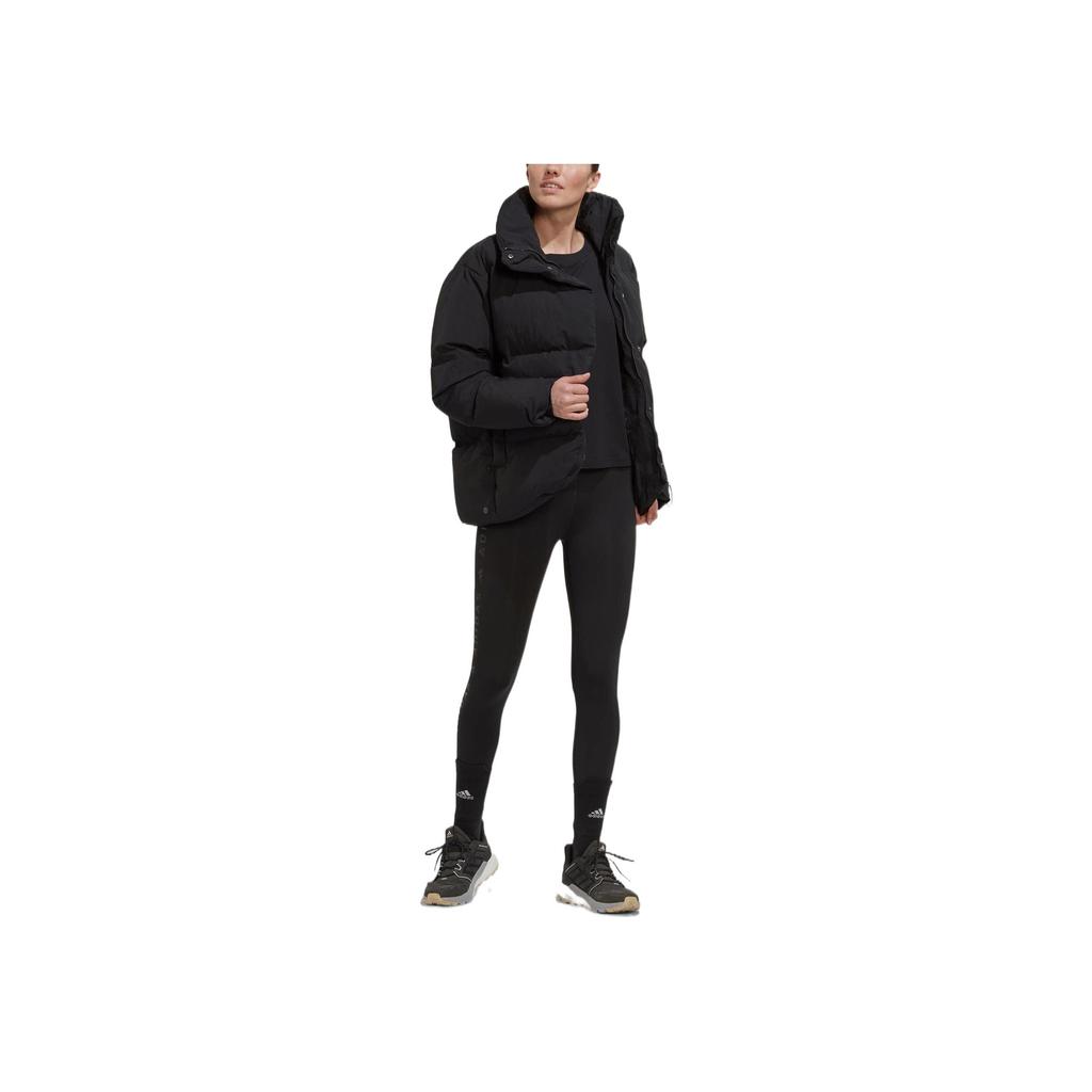 Adidas Пуховик с воротником-стойкой и логотипом с большой перегородкой, женская верхняя одежда, черный HN9934