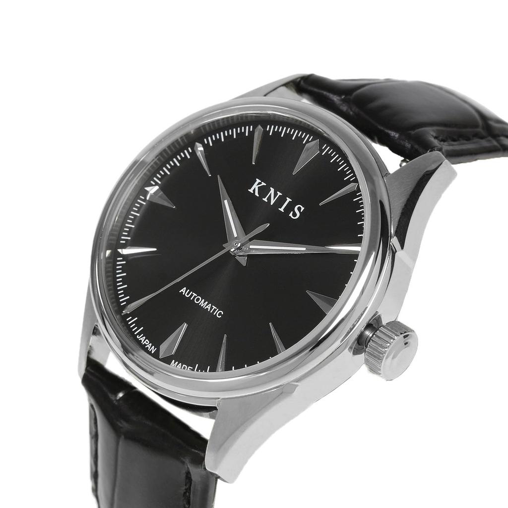 KNIS Varnish Сделано в Японии Автоматические часы Сапфировое стекло 10 АТМ Водонепроницаемость Механические Черные Кожаные Мужские KN001-BKBKLE