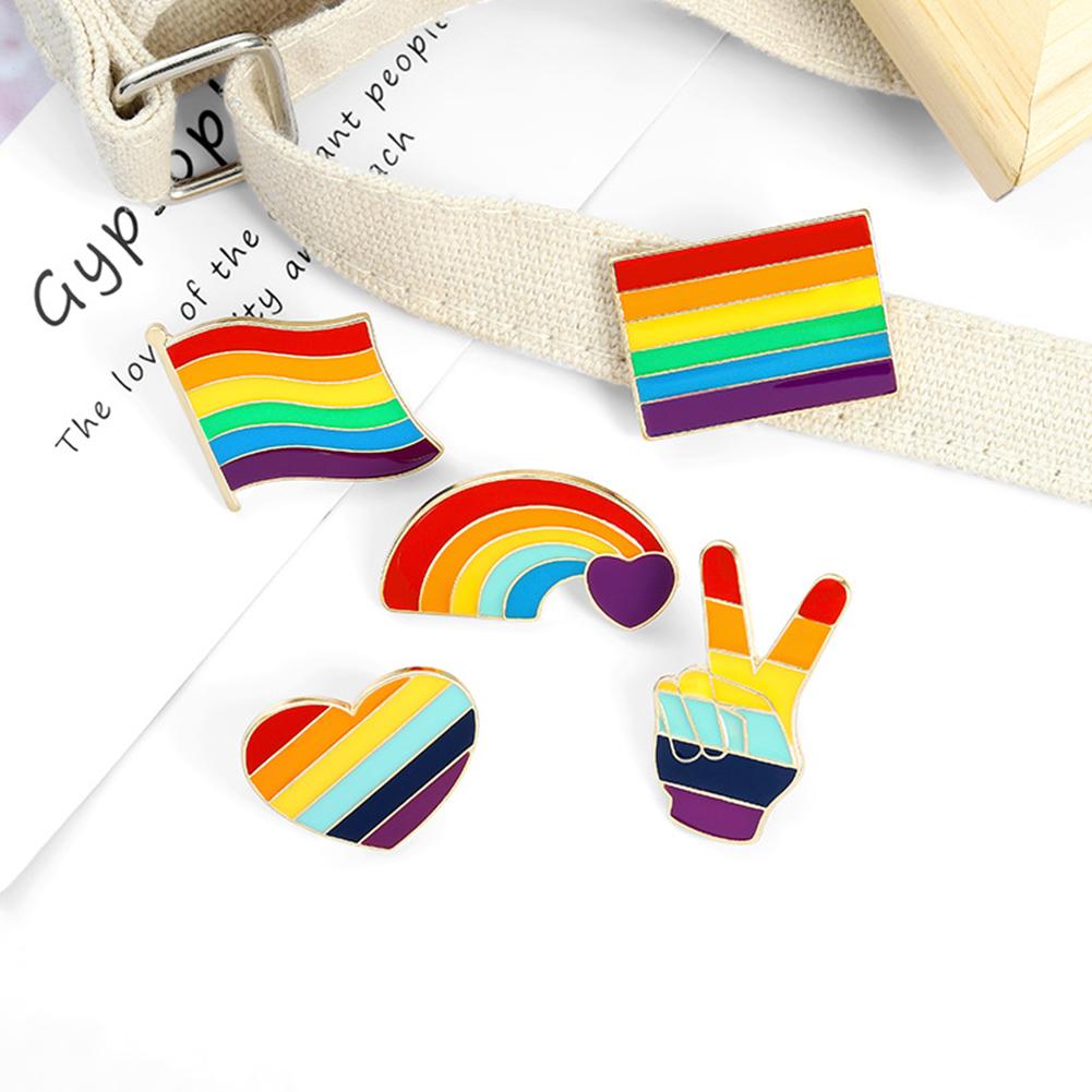 50pcs Gay Pride Rainbow Brooch Creative Victory Heart-shaped Cute Lapel Pin Decorations For Clothes Bags Hats