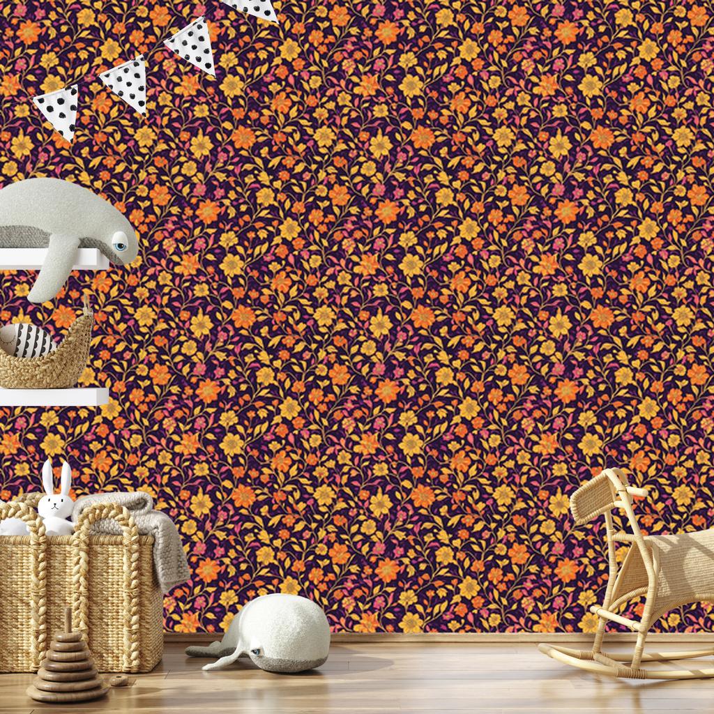 Wallpaper Intricate floral pattern gold and burgundy 50x1000