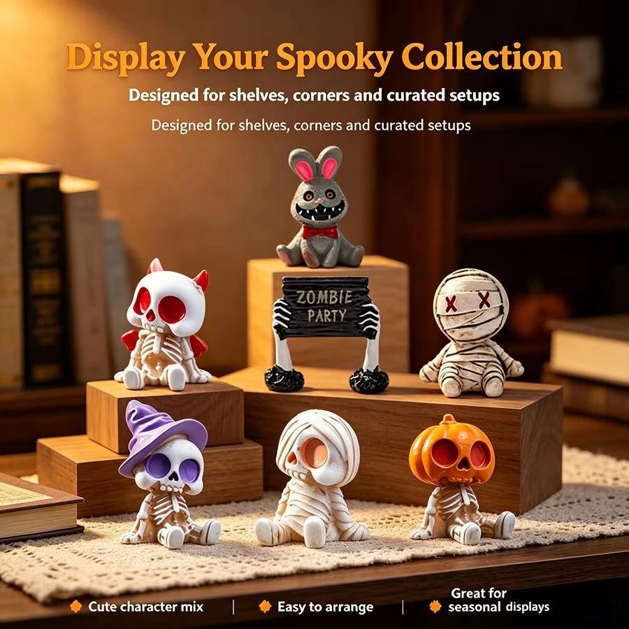 2026 7-Piece Halloween Mummy Skull Ornament Set Desktop Miniature Landscape Decoration Resin Ghost Statues