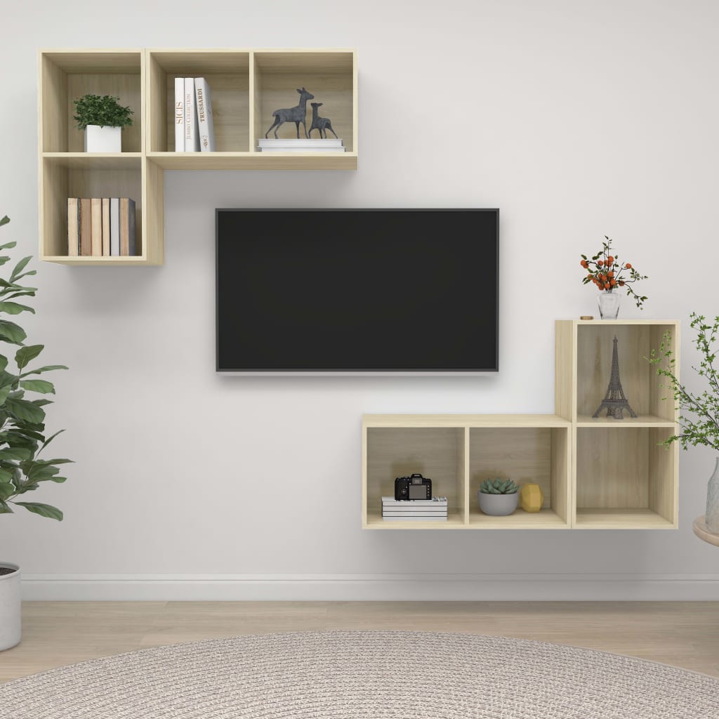 TV Wall Cabinets Set 4 pcs Sonoma Oak Effect Particle Board