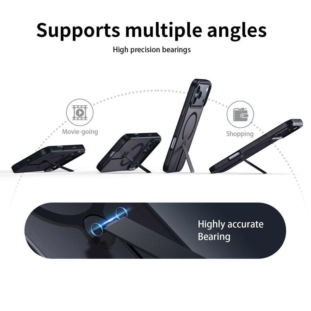 KEYSION 360 Скрытая Металлическая Подставка Магнитный Чехол для Magsafe для iPhone 17 Pro Max Air Прозрачный Матовый Ударопрочная Задняя Крышка Телефона