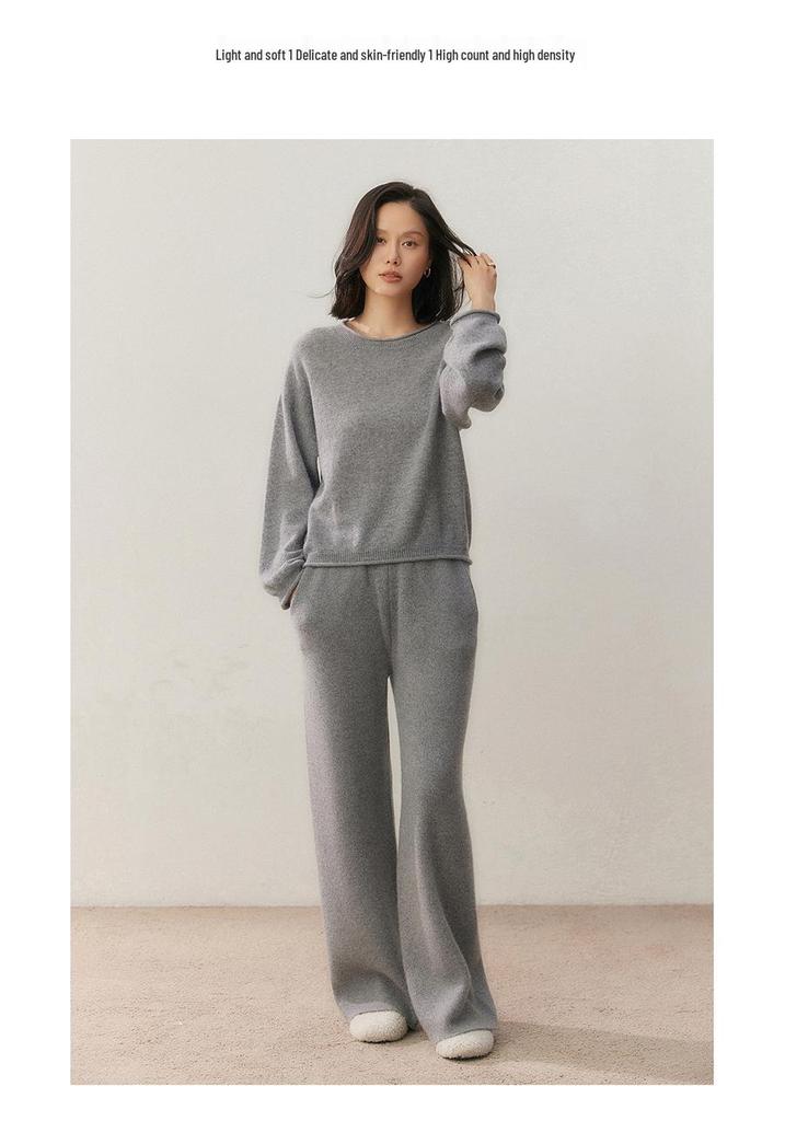 Women's Cashmere Rolled Hem Round Neck Sweater - 2025 Autumn/Winter Collection, Loose Fit and Slimming Pullover.