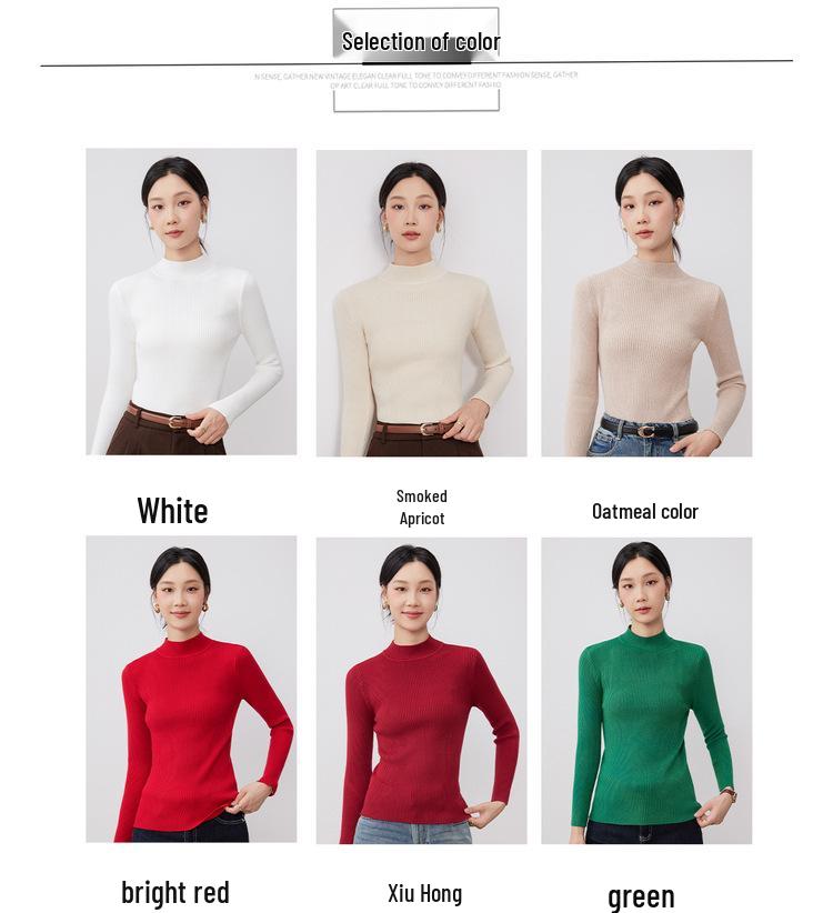 Women's Long Sleeve High-Neck Slim Fit Knit Sweater - 2025 Autumn/Winter Collection