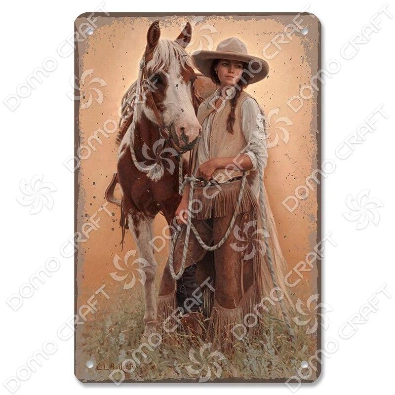 Cowgirl Tin Sign Metal Plaque Cowboy Boots Pony Metal Poster Vintage Wall Decor for Horse Riding Club Garden Home