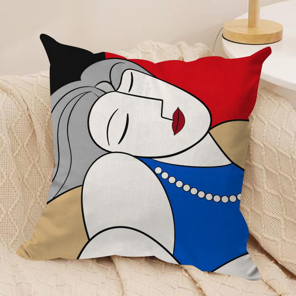 Abstract Female Portraits Cushion Cover Pillow Case Short Plush Square Throw Pillow Covers Pillowcase Sofa Home Decor Gift