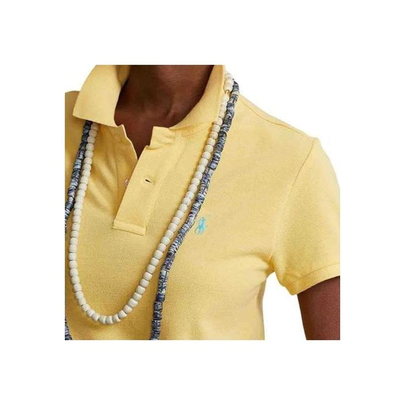 Ralph Lauren Однотонное платье-поло с вышивкой, короткий рукав, женское, желтое 211799490-010