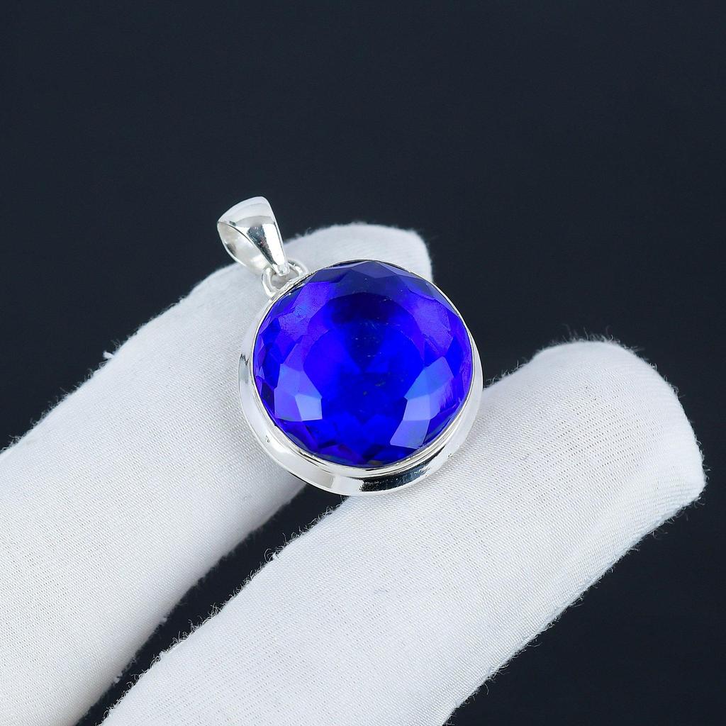 Серебряная подвеска с драгоценным камнем London Blue Topaz из стерлингового серебра 925 пробы — круглая ручная работа, повседневное украшение, подарок на день рождения
