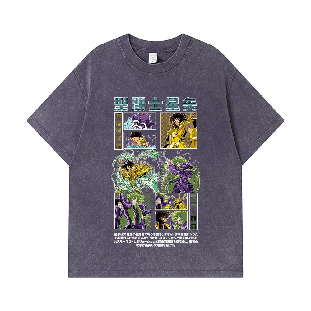 275 GSM Washed T-shirts 100% Cotton Saint Seiya V5 Dohko Shion Print Unisex Heavy Cotton T Shirt