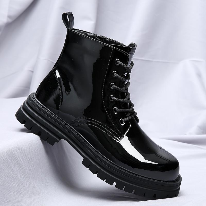 Модные повседневные мужские ботинки из искусственной кожи на шнуровке с толстой подошвой и круглым носком, модные британские повседневные ботинки с защитой от скольжения, мотоциклетные ботинки