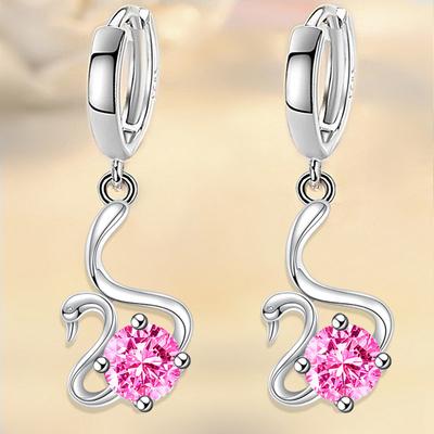 Посеребренные женские серьги 925 пробы с милым кулоном в форме гуся, многоцветные серьги с цирконом для женщин и девочек, ювелирные изделия, подарки