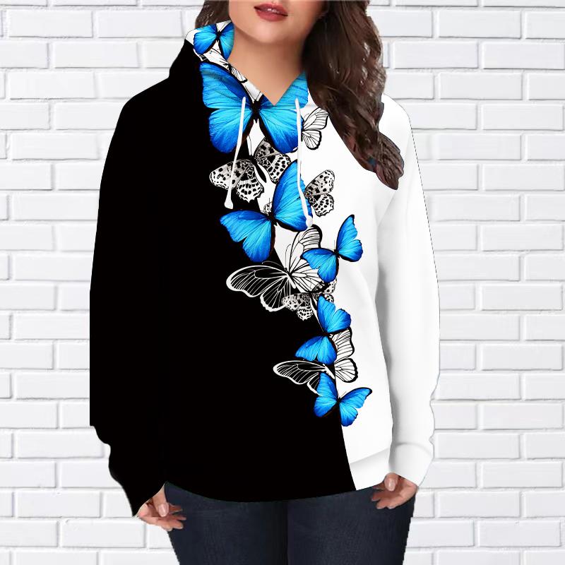 Женская мода Фиолетовый сверкающий принт бабочки свободные толстовки топы блузка свитшот повседневный длинный рукав пуловер топы