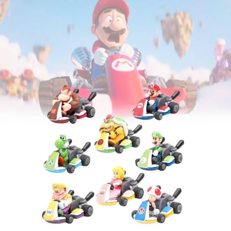 Super Mario 8pcs Kart Pull Back Car Princess Luigi Bowser Figure Toys Children