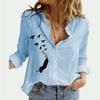 Women Fashion Lapel Collar Shirt Summer&fall Casual Long Sleeve T-shirt Print Cotton Linen Top Female Loose Buttoned Blouses