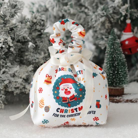 Christmas Gift Bag with Drawstring Reusable Candy Bag for Treats Cookie Goodies Xmas Eve Fruit Storage Bag with Santa Snowman Deer Doll for Xmas Party